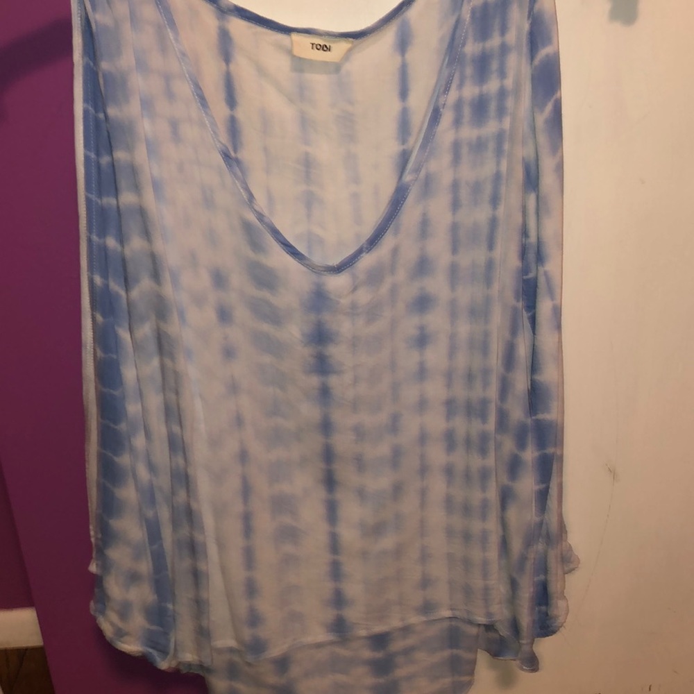 Tobi blue and white tie dye long sleeve blouse
